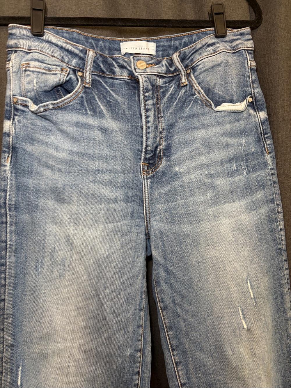 Risen Jeans distressed medium-washed denim pants with frayed raw hem size 13/31 - Picture 3 of 11